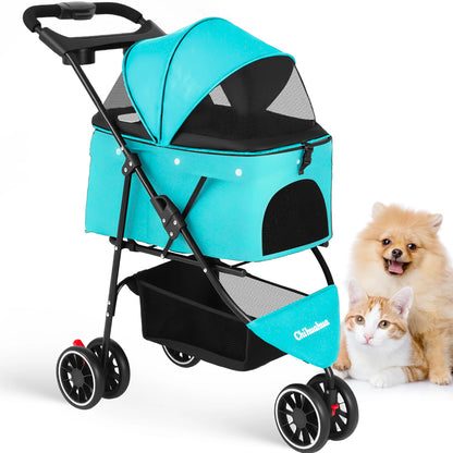 Foldable Pet Stroller – Portable Travel Stroller for Small Dogs, Puppies & Cats