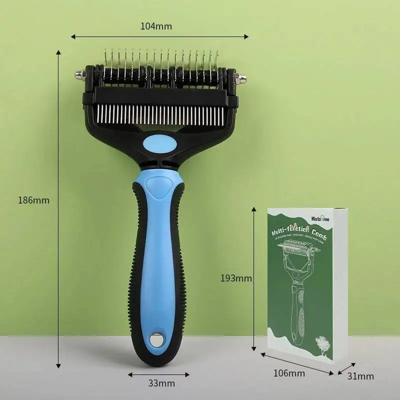 3-in-1 Pet De-shedding Brush – Dog & Cat Hair Remover, Detangling Comb and Fur Grooming Tool