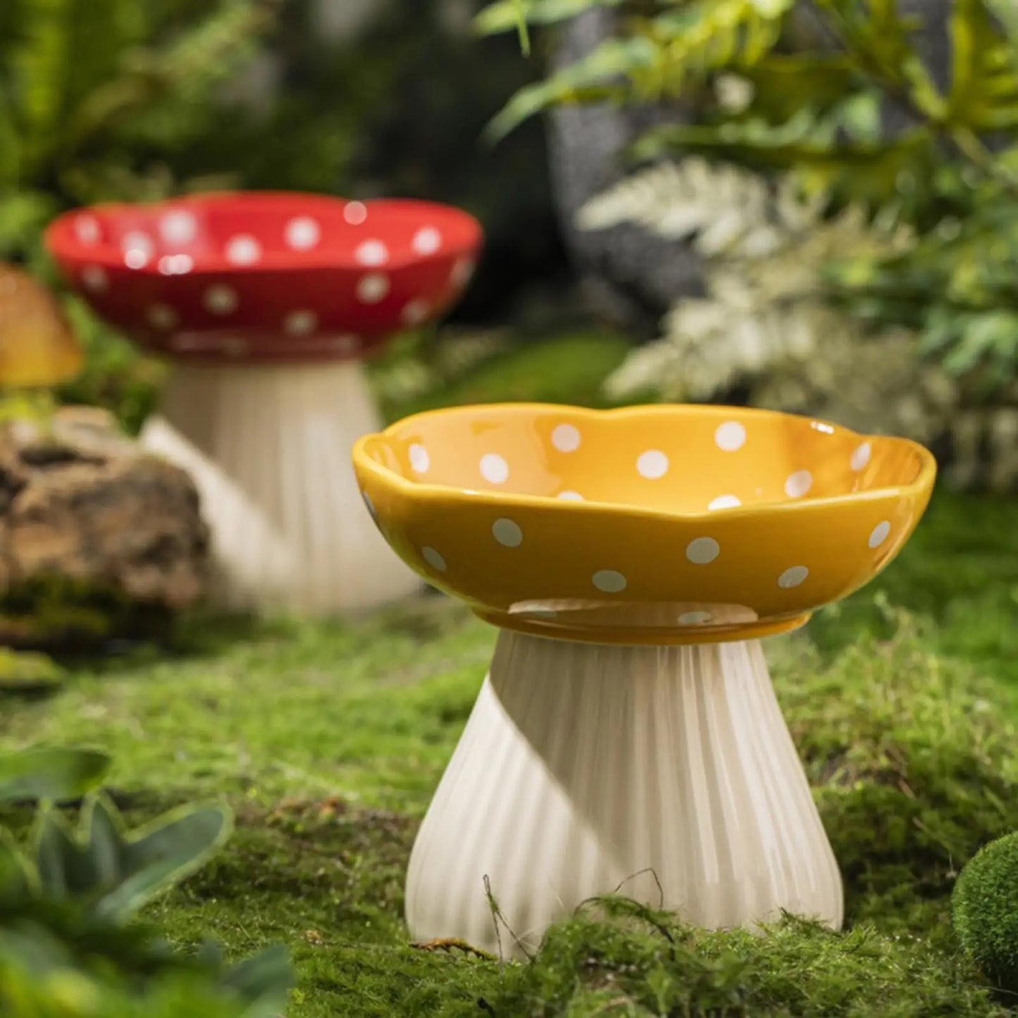 6-Inch Elevated Mushroom Cat Bowl – Ceramic Beard-Friendly Food & Water Dish with Ergonomic Raised Design