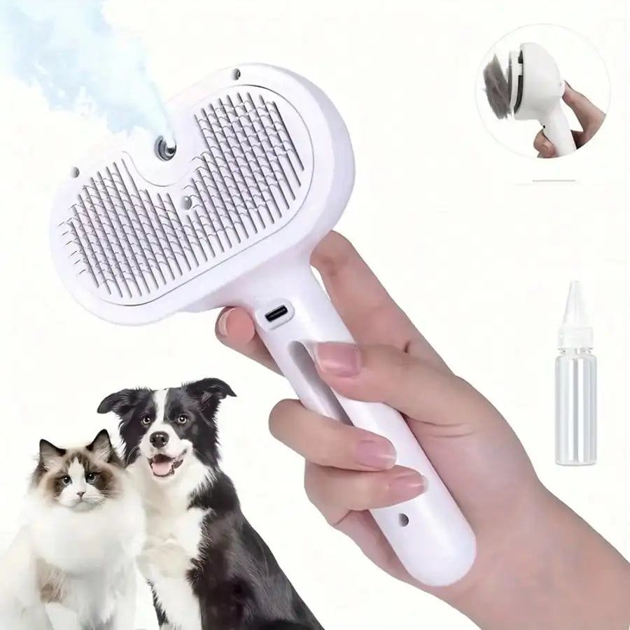 3-in-1 Self-Cleaning Pet Grooming Brush with Mist Function – Rechargeable Anti-Static Slicker Brush for Dogs & Cats, Fur Removal, Detangling & Massage