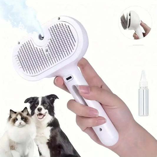 3-in-1 Self-Cleaning Pet Grooming Brush with Mist Function – Rechargeable Anti-Static Slicker Brush for Dogs & Cats, Fur Removal, Detangling & Massage