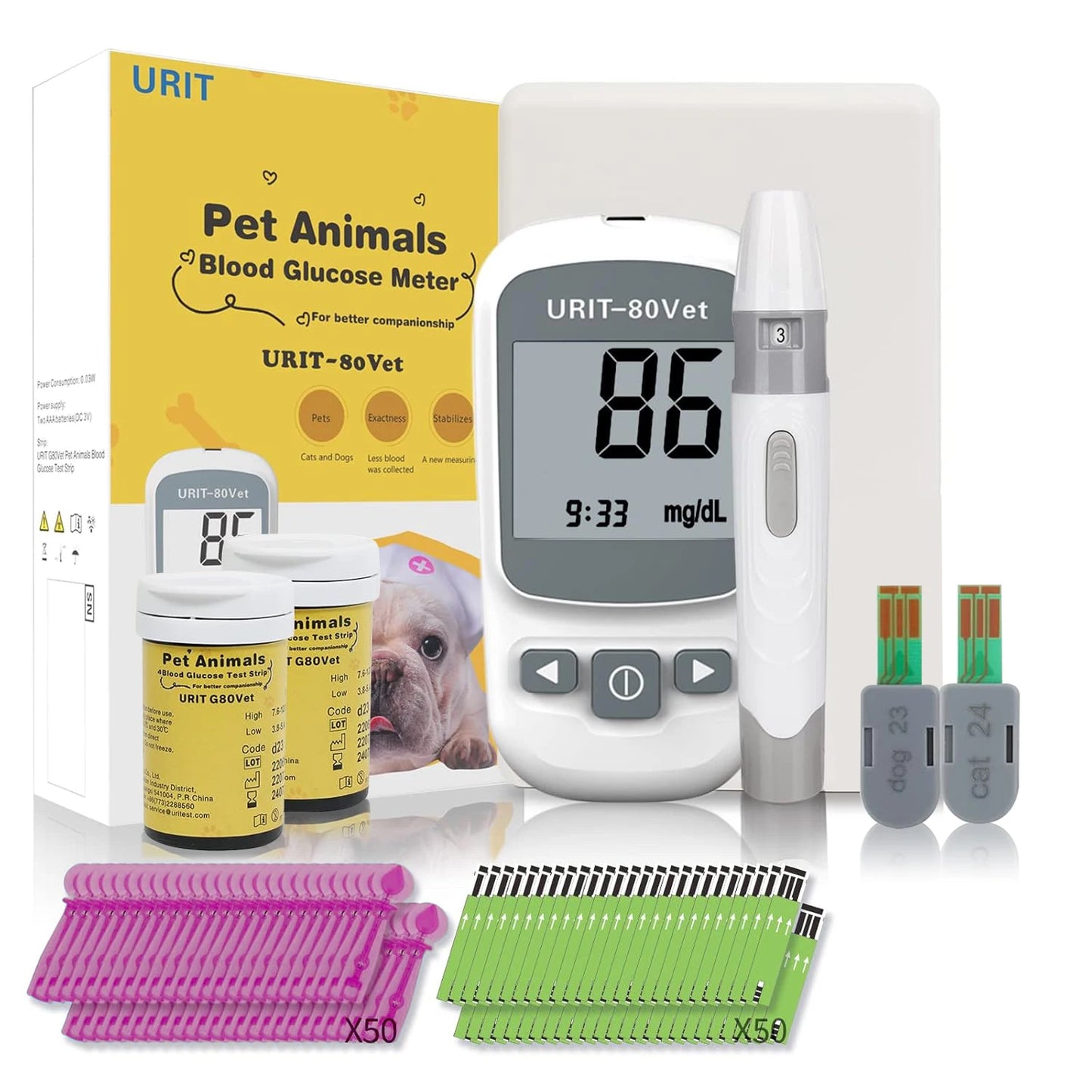 Pet Blood Glucose Monitoring Kit – All-in-One Digital Diabetes Testing System for Cats & Dogs, Home or Clinic Use