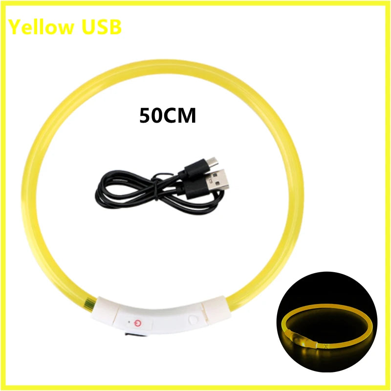 USB Rechargeable LED Glowing Dog Collar – Adjustable Light-Up Safety Collar for Small & Large Dogs and Cats