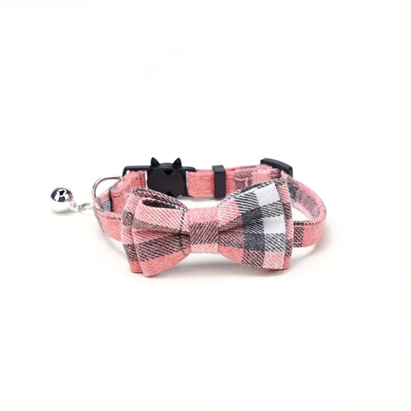 Plaid Breakaway Cat Collar with Bow Tie & Bell – Adjustable Safety Collar for Cats and Kittens