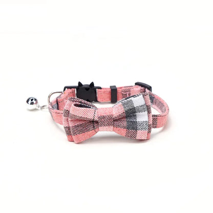 Plaid Breakaway Cat Collar with Bow Tie & Bell – Adjustable Safety Collar for Cats and Kittens