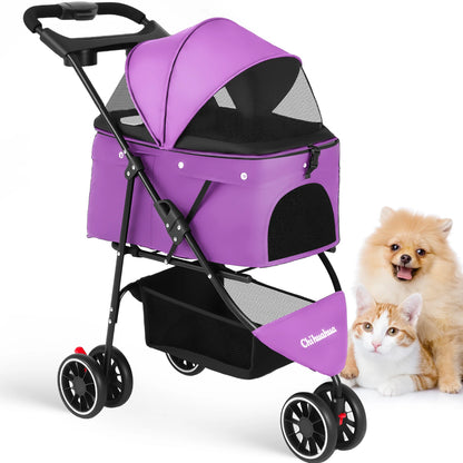 Foldable Pet Stroller – Portable Travel Stroller for Small Dogs, Puppies & Cats