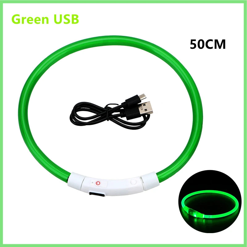 USB Rechargeable LED Glowing Dog Collar – Adjustable Light-Up Safety Collar for Small & Large Dogs and Cats