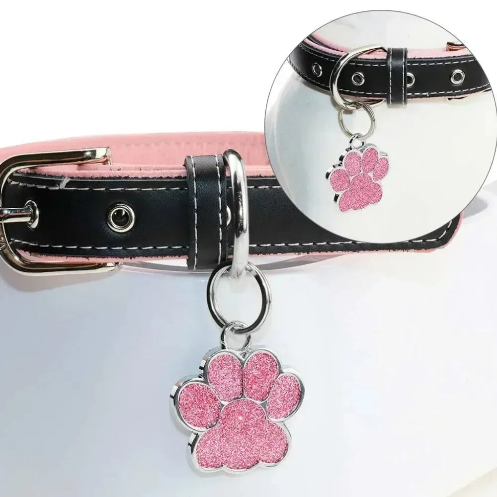 Personalized Pet Name Tag – Engraved Paw Print Collar Pendant for Dogs & Cats