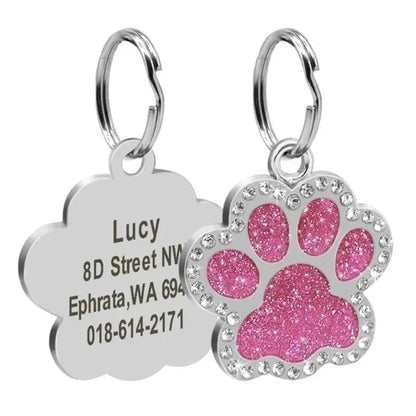 Personalized Pet Name Tag – Engraved Paw Print Collar Pendant for Dogs & Cats