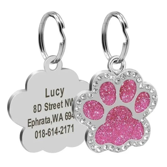 Personalized Pet Name Tag – Engraved Paw Print Collar Pendant for Dogs & Cats