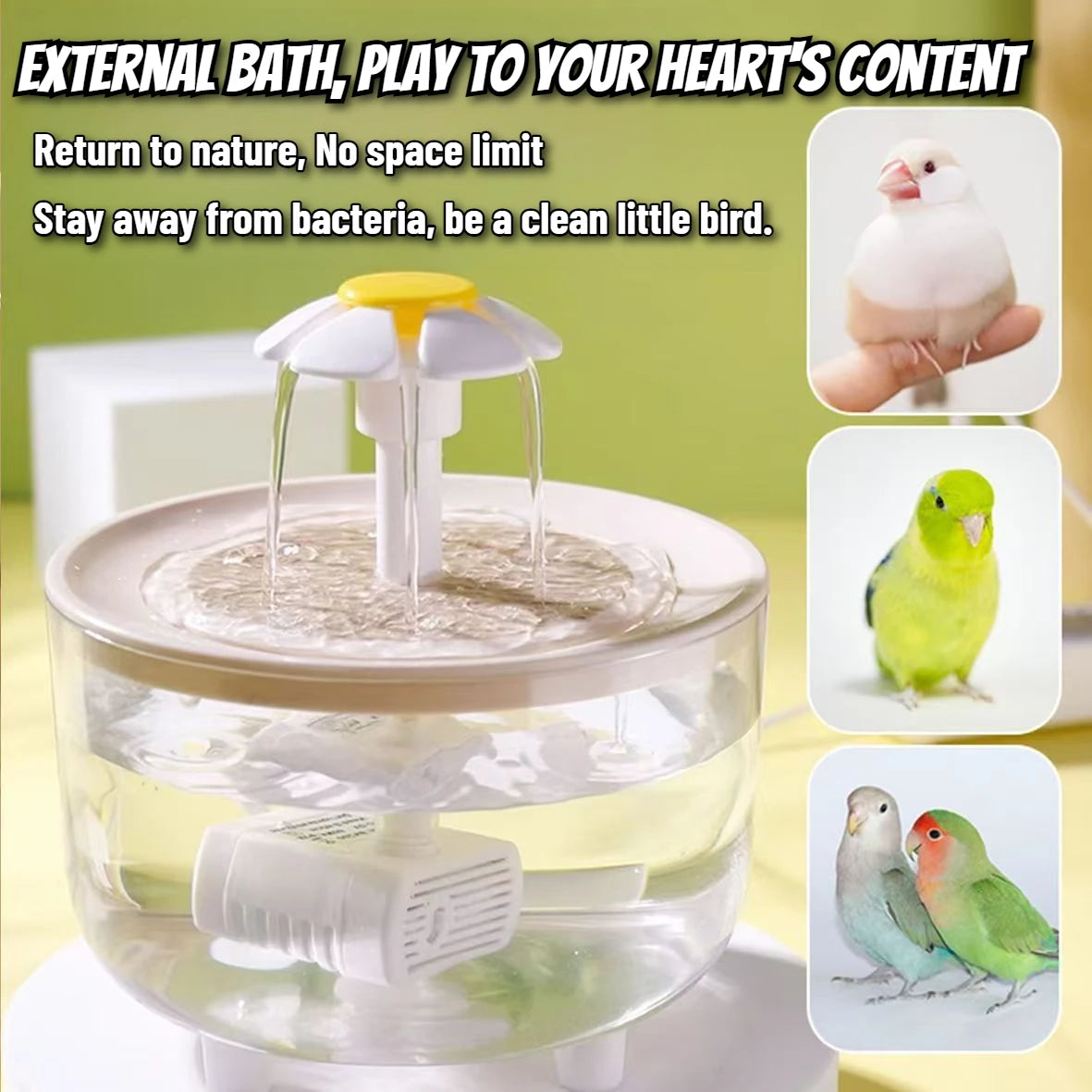 2-in-1 Automatic Parrot Bath & Water Fountain – USB-Powered Circulating Bath with Drip-Free Design for Birds & Small Pets