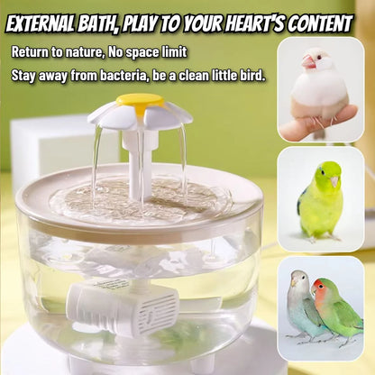 2-in-1 Automatic Parrot Bath & Water Fountain – USB-Powered Circulating Bath with Drip-Free Design for Birds & Small Pets