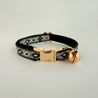 Personalized Jacquard Cat Collar with Gold Thread – Adjustable Collar for Kittens & Small Dogs