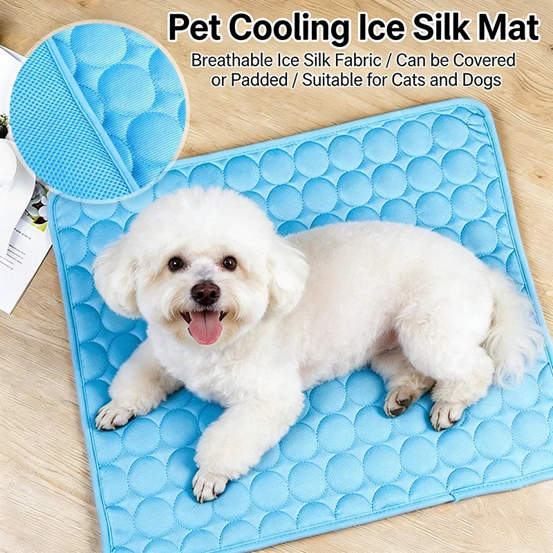 Ice Silk Pet Cooling Mat – Waterproof Self-Cooling Sleeping Pad, Washable Anti-Slip Bed for Dogs & Cats