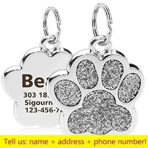 Personalized Pet Name Tag – Engraved Paw Print Collar Pendant for Dogs & Cats