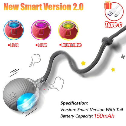 Automatic Rolling Cat Toy Ball – Rechargeable Smart Ball with Faux Tail Mouse Chase Toy for Cats & Small Dogs