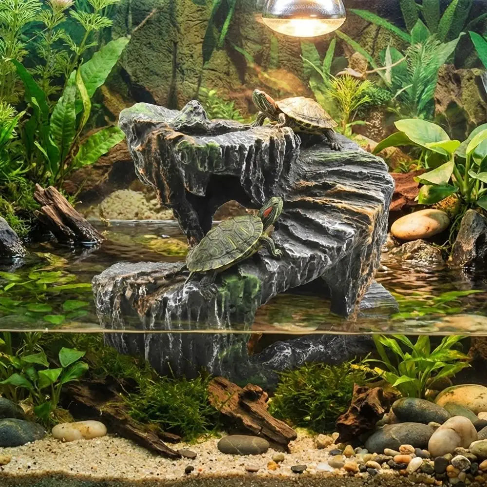 Resin Turtle Basking Platform – Non-Toxic Natural Rock Cave Shelter & Aquarium Decoration for Turtles and Aquatic Reptiles