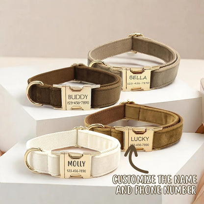 Custom Engraved Velvet Dog Collar – Personalized Name & Phone Number ID Collar