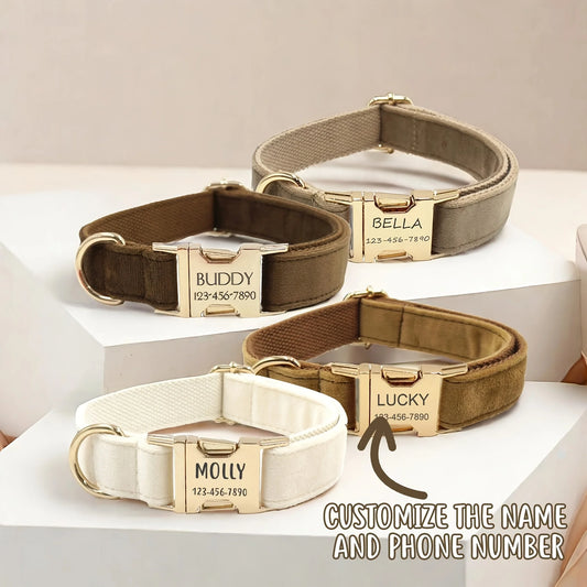 Custom Engraved Velvet Dog Collar – Personalized Name & Phone Number ID Collar