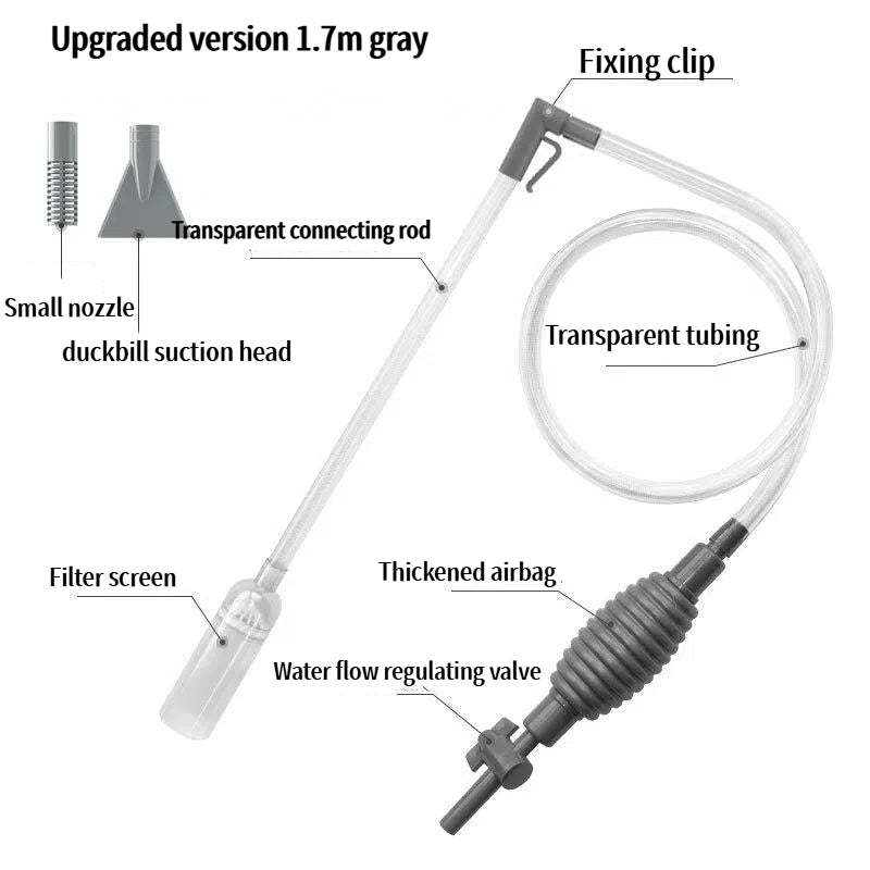Aquarium Gravel Vacuum – Fish Tank Siphon Water Changer, Sand Cleaner & Cleaning Kit with Extension Tube