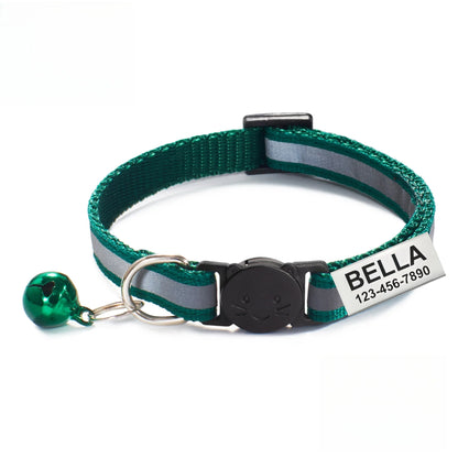 13 Colors Custom Engraved Reflective Cat Collar with Safety Buckle & Bell, Adjustable Personalized Pet Collar for Small Cats