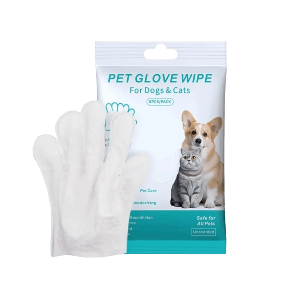 6PCS Pet Cleaning Wipes Gloves – Disposable Deodorizing Paw & Body Bath Wipes for Dogs & Cats