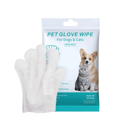 6PCS Pet Cleaning Wipes Gloves – Disposable Deodorizing Paw & Body Bath Wipes for Dogs & Cats