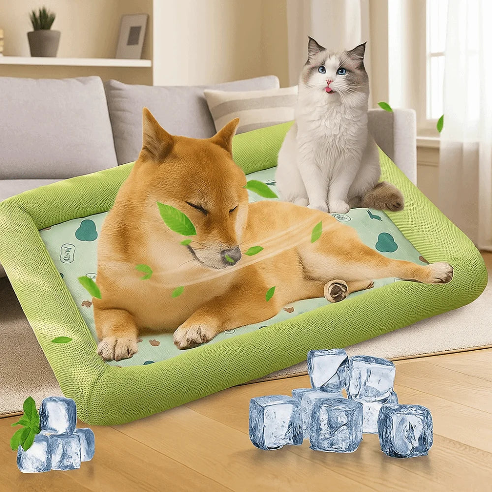 Square Pet Cooling Bed – Soft Breathable Non-Slip Washable Sleeping Pad for Dogs, Cats & Puppies, All-Season Comfort