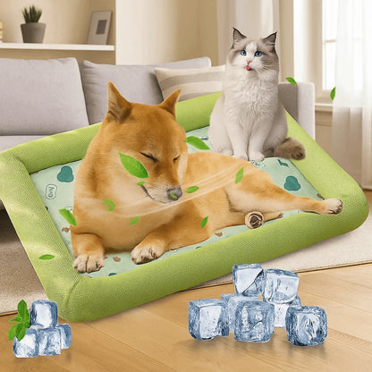 Square Pet Cooling Bed – Soft Breathable Non-Slip Washable Sleeping Pad for Dogs, Cats & Puppies, All-Season Comfort