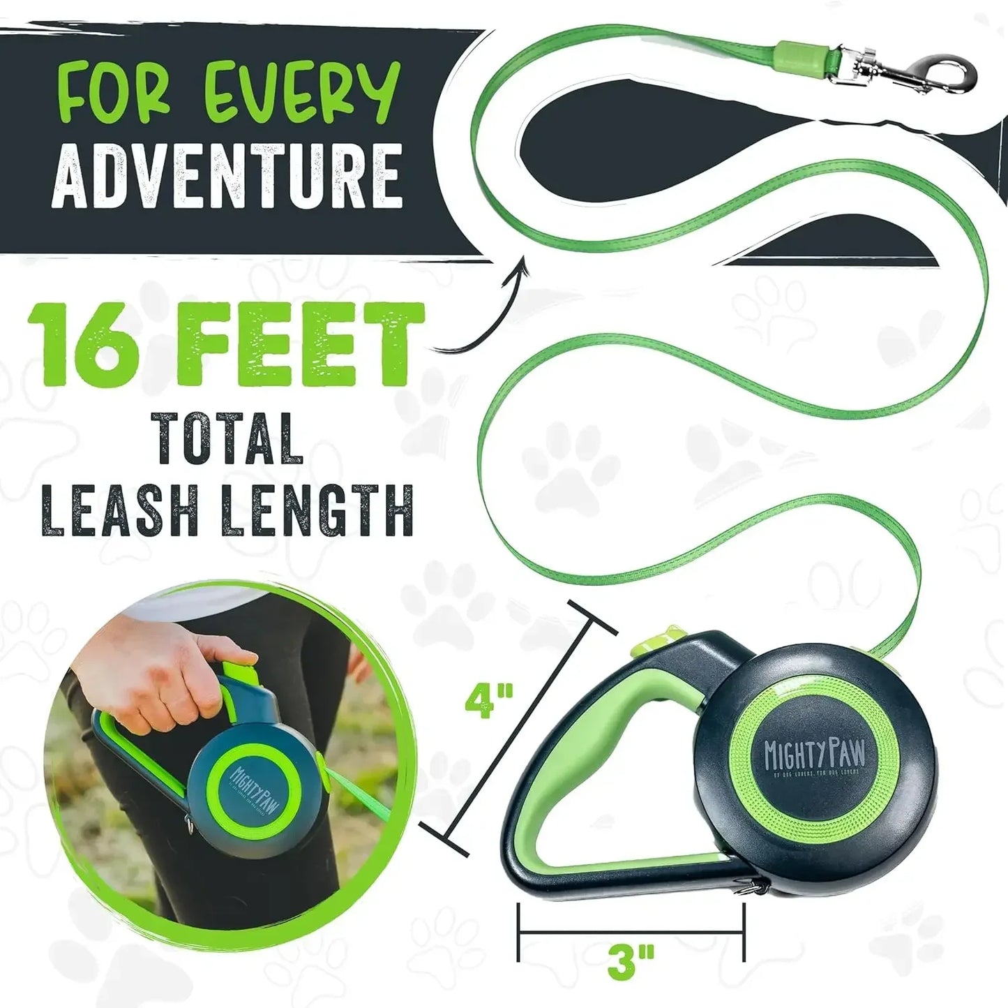 Retractable Dog Leash 16 ft – Reflective Nylon Tape Lead with Tangle-Free Swivel Clip