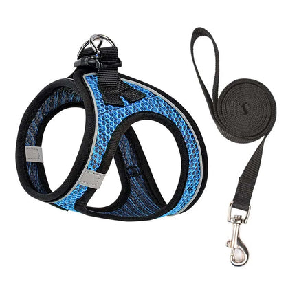 Breathable Mesh Pet Harness and Leash Set – Adjustable Reflective Vest for Dogs & Cats