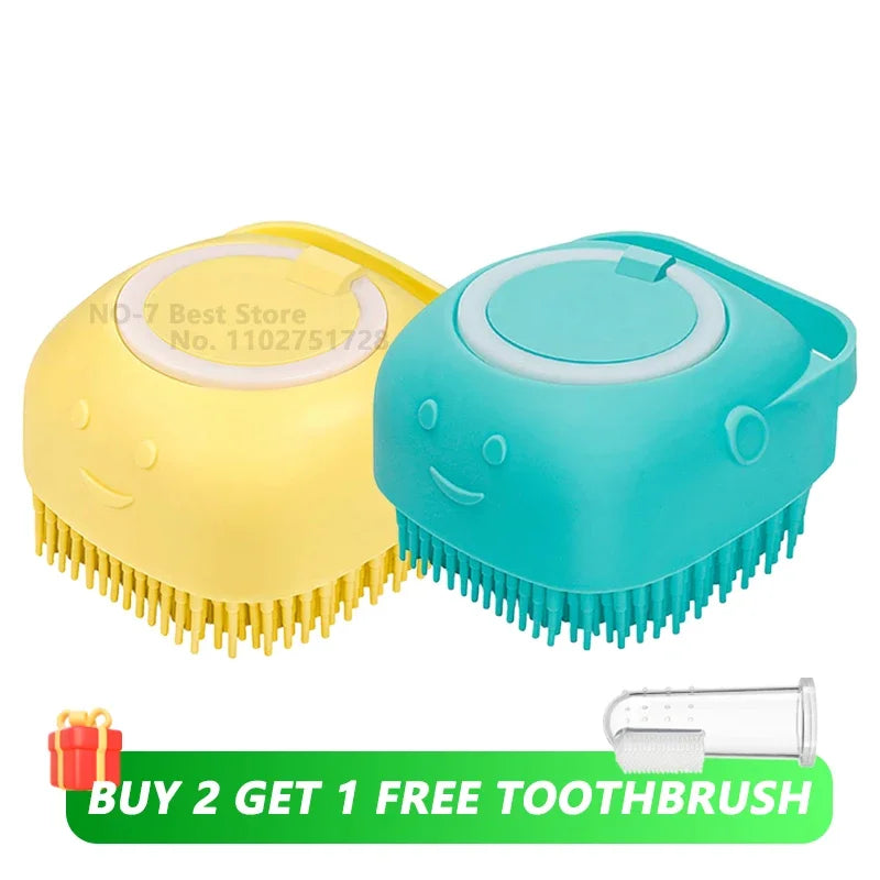 Dog Bathing Brush with Shampoo Dispenser – Soft Silicone Massage Grooming Brush for Dogs & Cats