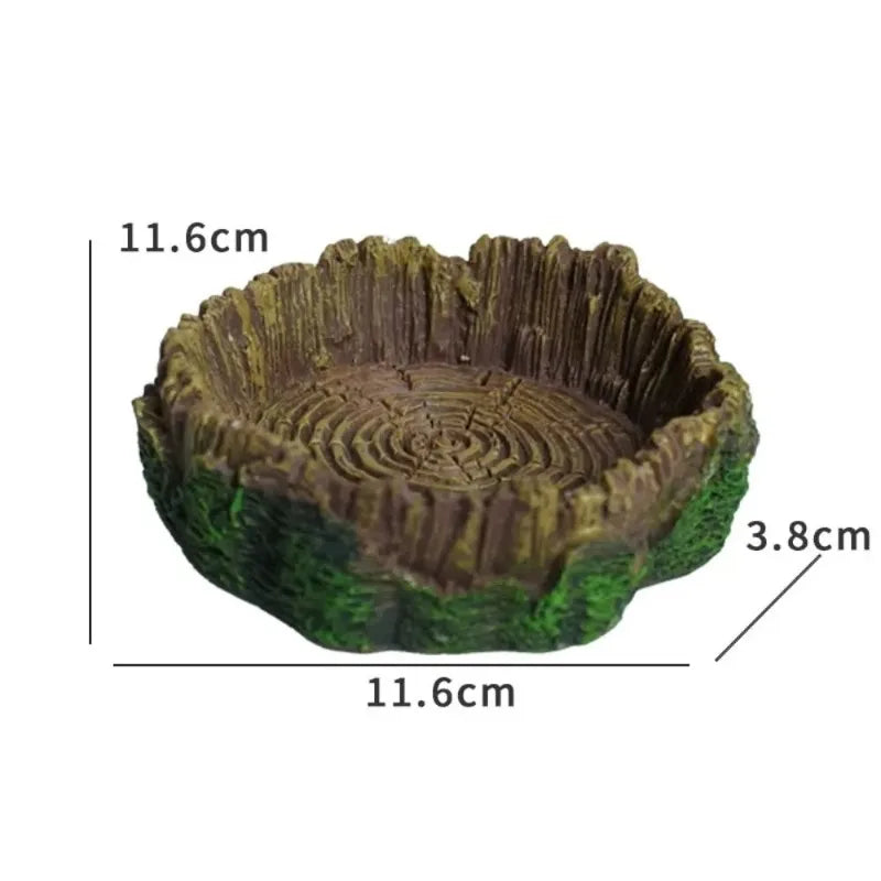 Resin Reptile Feeder Bowl – Tree Stump Shallow Food & Water Dish for Geckos, Lizards, Snakes & Other Reptiles