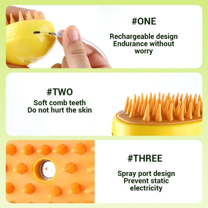 3-in-1 Pet Steam Brush – Electric Spray Grooming, Deshedding & Massage Comb for Cats and Dogs