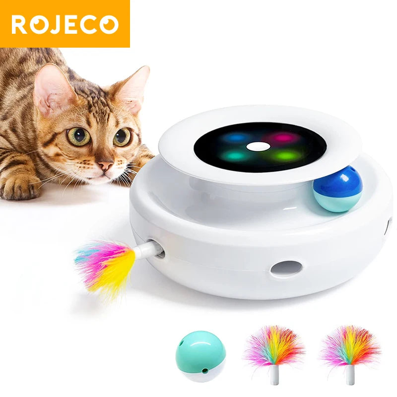 ROJECO 2-in-1 Smart Interactive Pet Toy – Automatic Feather & Fun Ball with 5 Play Modes for Cats & Small Dogs