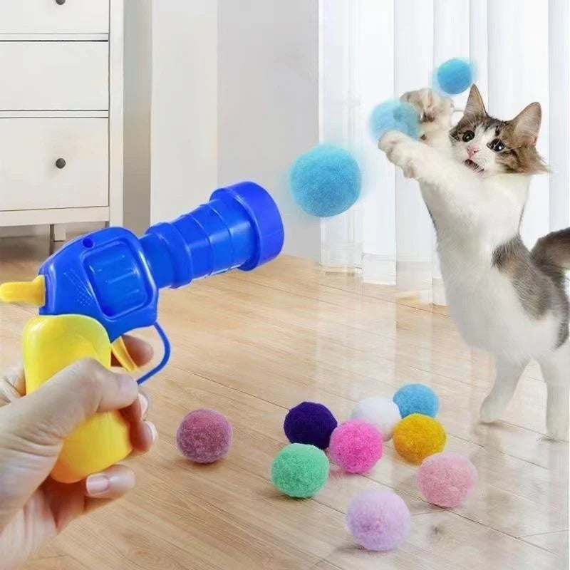 Cat Plush Ball Launcher Toy – Interactive Mini Shooting Game with Soft Plush Balls for Indoor Cats & Kittens