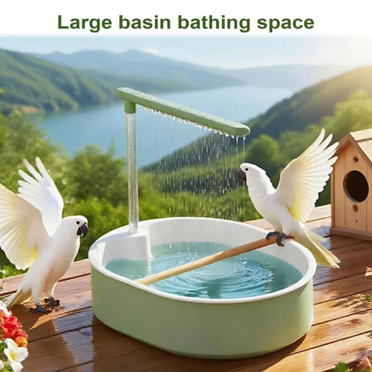 Circulating Water Automatic Bird Bathtub with Resting Stick Large-capacity Parrot Shower Comfort Bird Water Sprayer