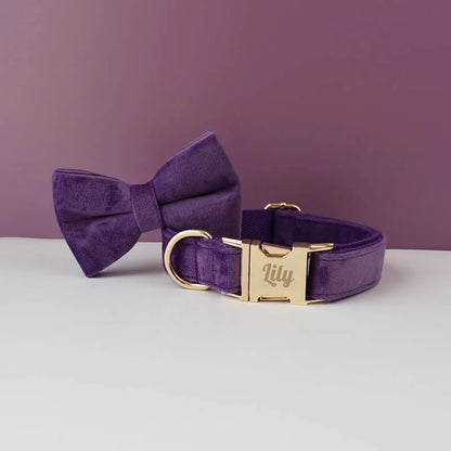 Custom Engraved Velvet Dog Collar and Leash Set – Personalized for Medium & Large Dogs