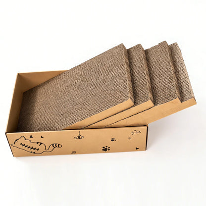 4-Pack Corrugated Cat Scratching Boards – Reversible Cardboard Scratch Pads with Catnip, 16.5 x 10.4 Inches for Indoor Cats