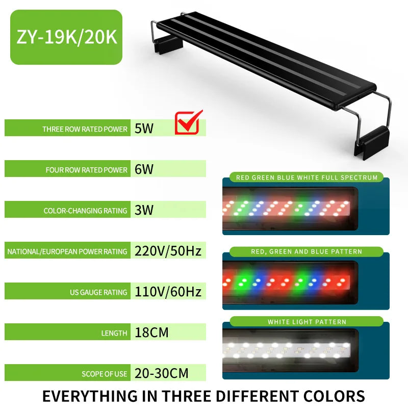 220V  fish tank light LED light stand grass tank red green blue light aquarium lighting four rows of color changeable lights