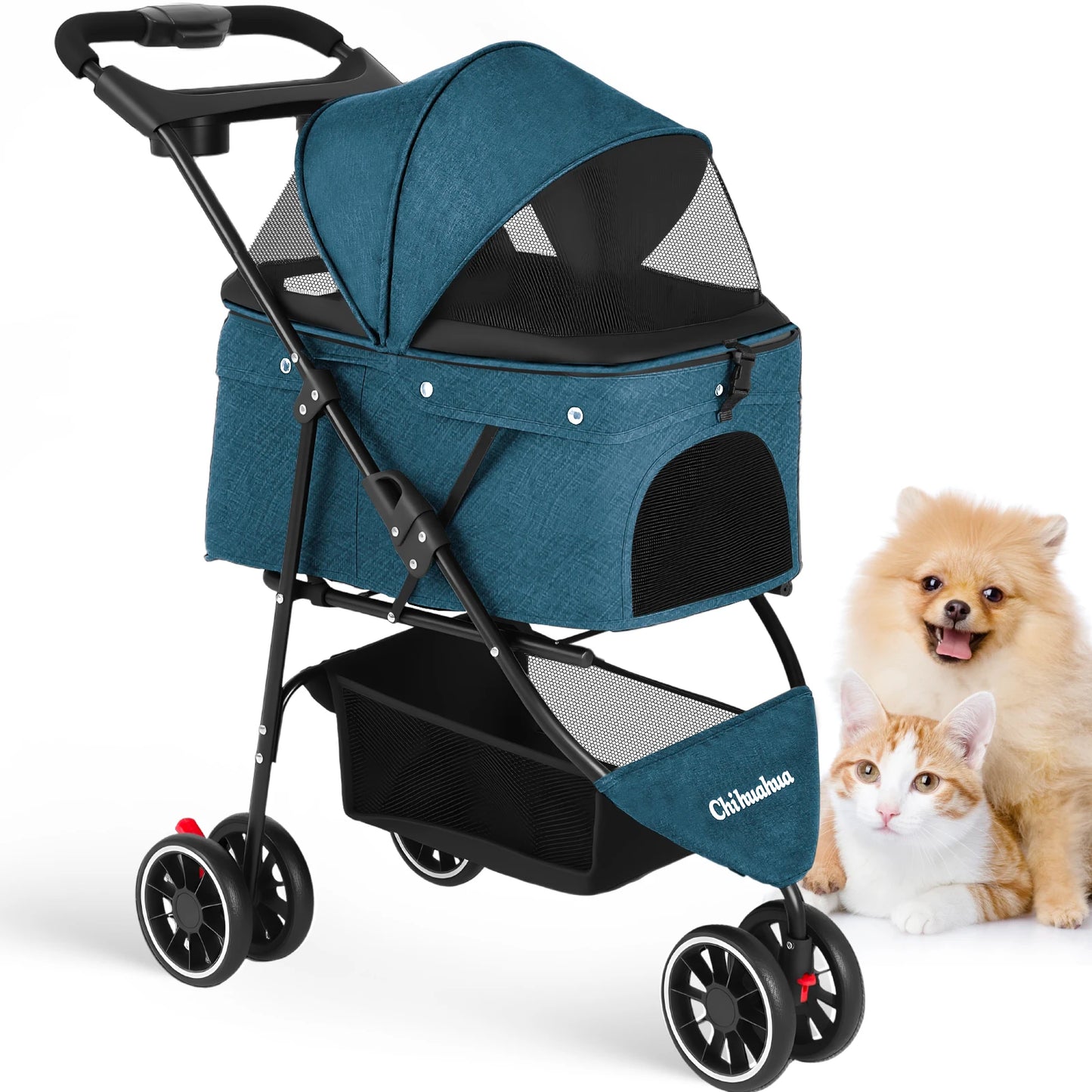 Foldable Pet Stroller – Portable Travel Stroller for Small Dogs, Puppies & Cats