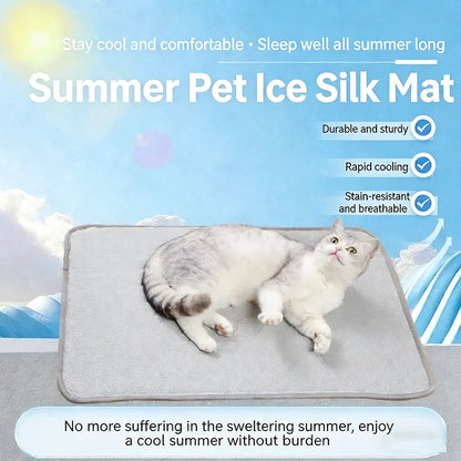 Ice Silk Pet Cooling Mat – Waterproof Self-Cooling Sleeping Pad, Washable Anti-Slip Bed for Dogs & Cats