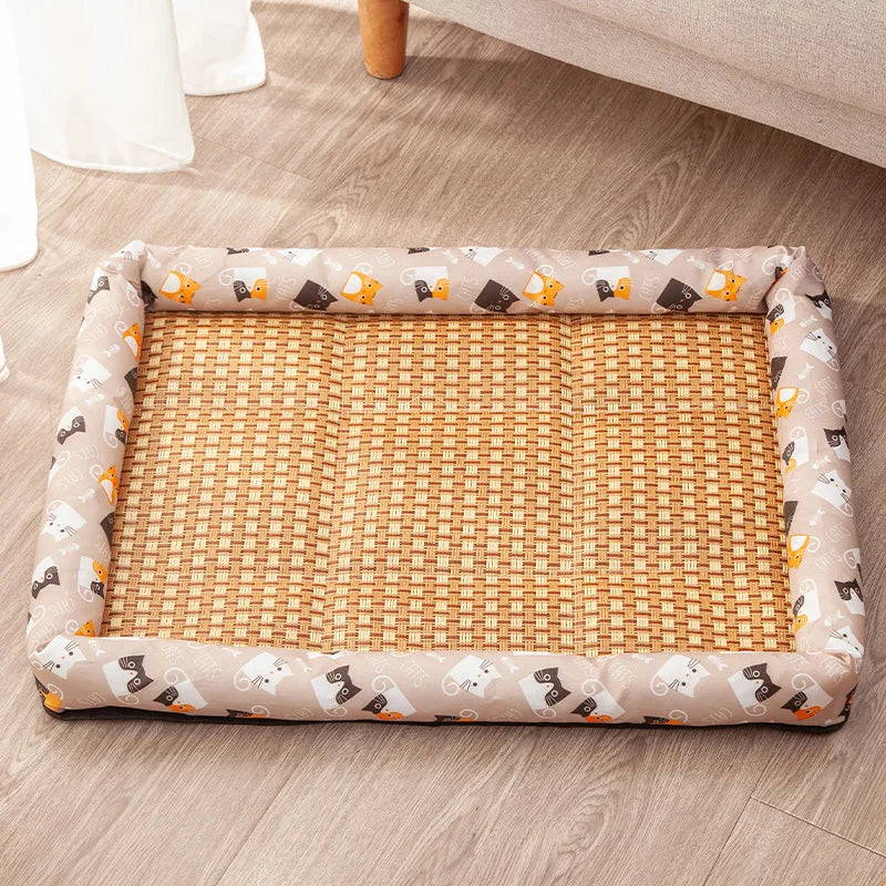 Summer Cat Cooling Sleeping Mat – Breathable Rattan Pet Bed Cushion with Anti-Slip Design for Cats & Small Dogs