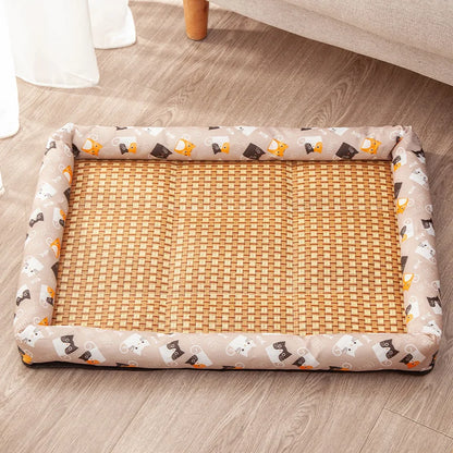 Summer Cat Cooling Sleeping Mat – Breathable Rattan Pet Bed Cushion with Anti-Slip Design for Cats & Small Dogs