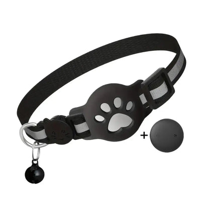 Anti-Lost Cat Collar – Adjustable Nylon AirTag Holder with Secure AirTag Slot, Removable Bell & Paw Print Design for Cats & Kittens