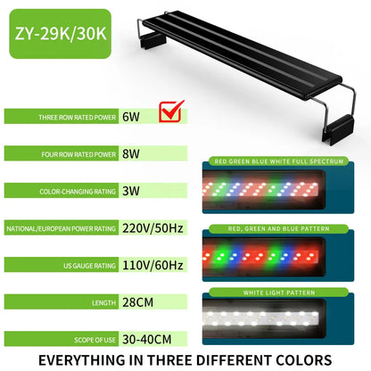 220V  fish tank light LED light stand grass tank red green blue light aquarium lighting four rows of color changeable lights