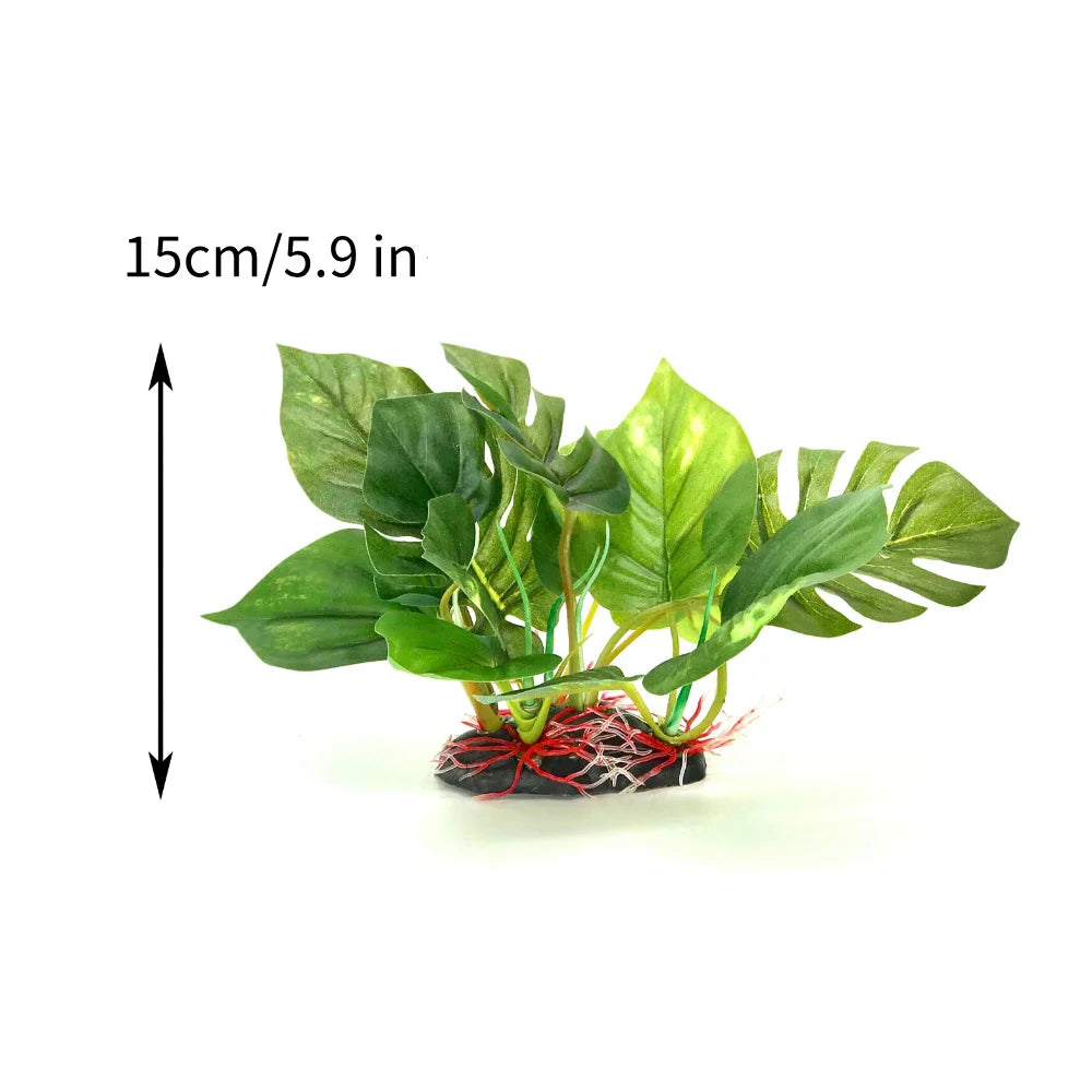 Artificial Aquarium Plant with Large Green Leaves – Realistic Fish Tank Decoration for Freshwater & Tropical Aquariums