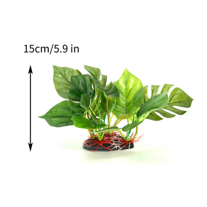Artificial Aquarium Plant with Large Green Leaves – Realistic Fish Tank Decoration for Freshwater & Tropical Aquariums