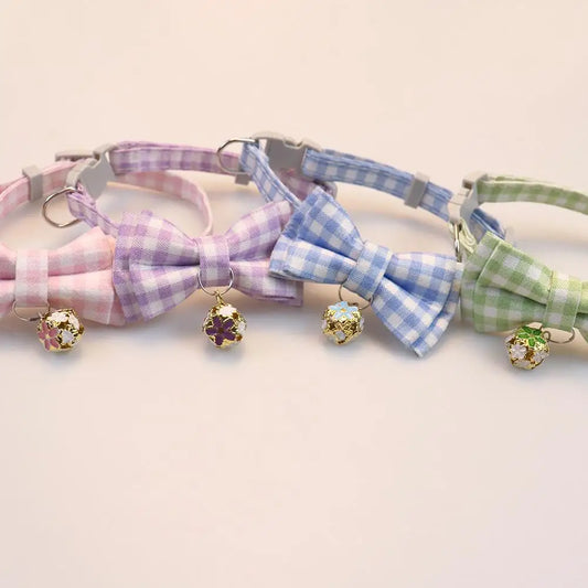 Plaid Bow Cat Collar with Bell – Adjustable Safety Collar for Kittens, Cats & Puppies