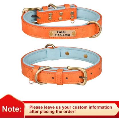 Custom Engraved Leather Dog Collar – Personalized Nameplate Collar for All Breeds
